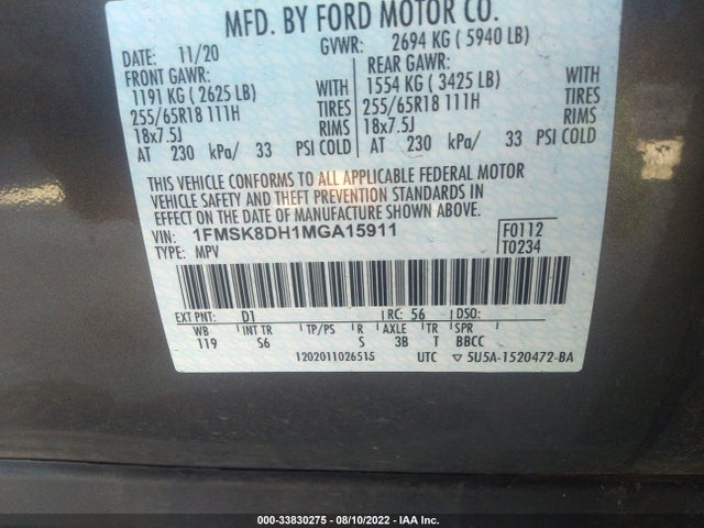 Ford EXPLORER XLT 2021 1FMSK8DH1MGA15911 Image 10