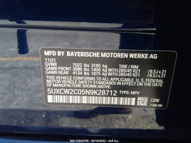 2022 BMW X7, VIN: 5UXCW2C05N9K28712