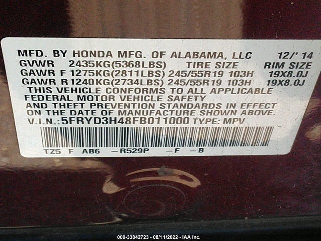 2015 Acura MDX, VIN: 5FRYD3H48FB011000