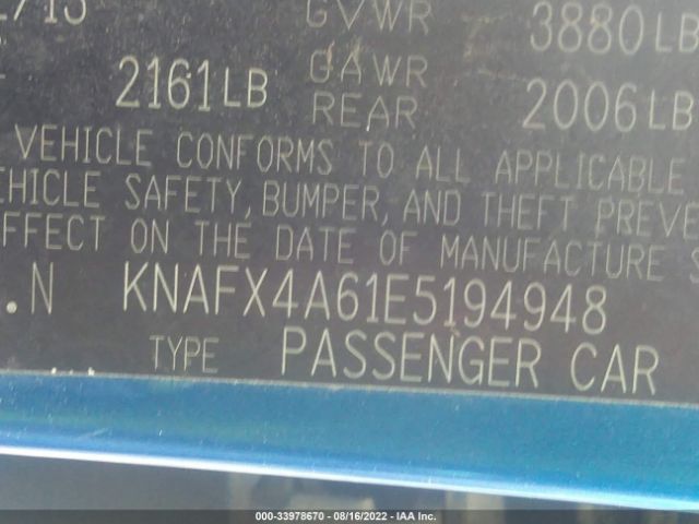 KNAFX4A61E5194948 KIA FORTE LX