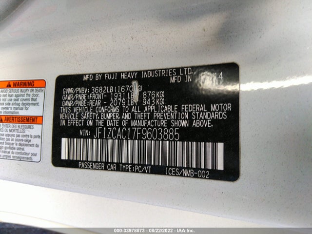 2015 Subaru BRZ, VIN: JF1ZCAC17F9603885