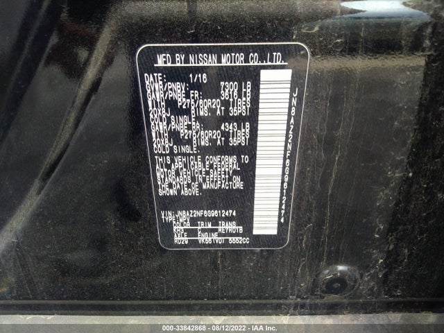 2016 Infiniti QX80, VIN: JN8AZ2NF6G9612474
