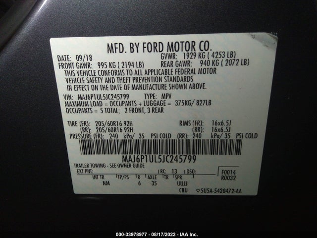 2018 Ford Ecosport, VIN: MAJ6P1UL5JC245799
