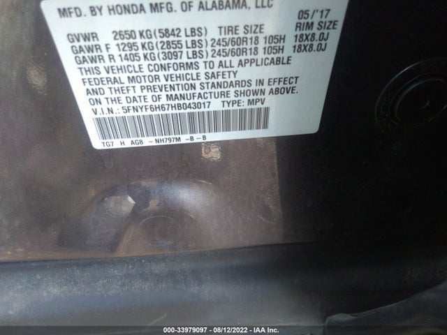 Honda Pilot 2017 5FNYF6H67HB043017 Image 10