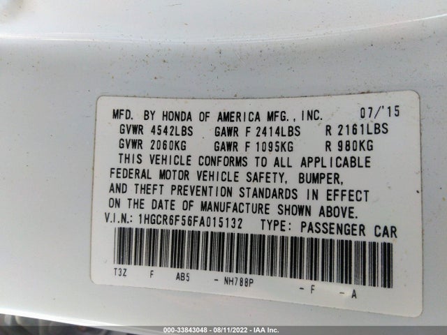 2015 Honda Accord, VIN: 1HGCR6F56FA015132