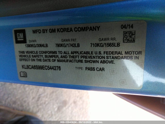Chevrolet SPARK LS 2014 KL8CA6S99EC544276 Image 10