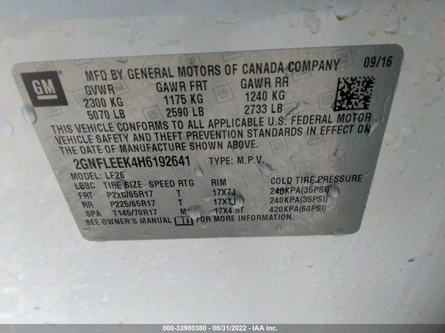 2017 CHEVROLET EQUINOX LS VIN: 2GNFLEEK4H6192641