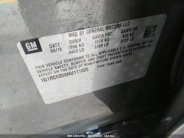 2017 Chevrolet Volt, VIN: 1G1RC6S50HU111025