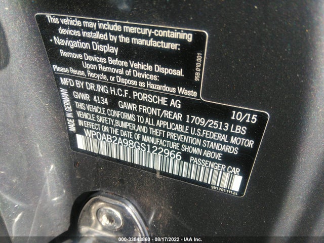 2016 Porsche 911, VIN: WP0AB2A98GS122966