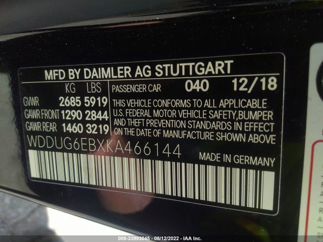 2019 Mercedes-Benz S-Class, VIN: WDDUG6EBXKA466144