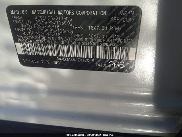 2018 Mitsubishi Outlander, VIN: JA4AD3A35JZ012056