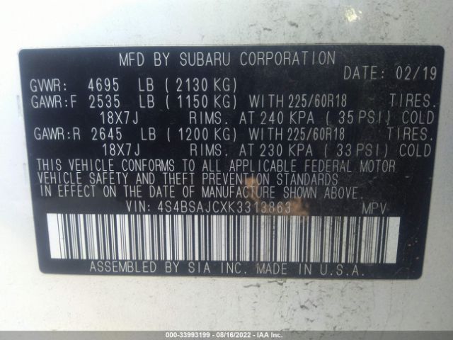 4S4BSAJCXK3313863 Subaru Outback Limited