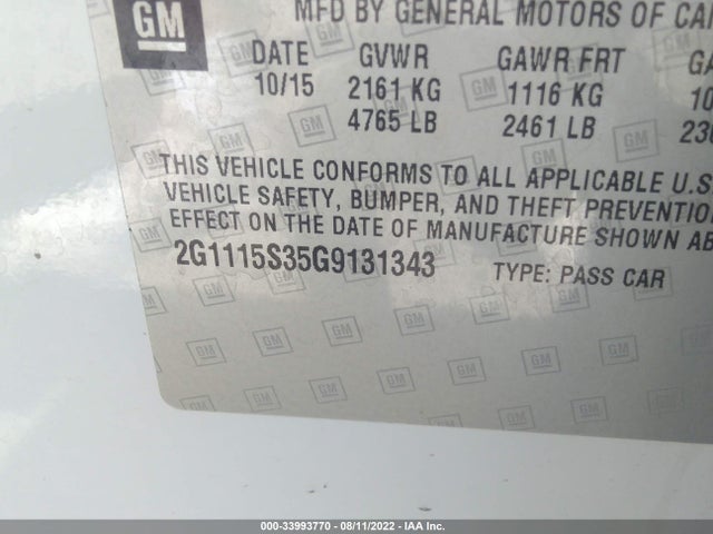 2016 Chevrolet Impala, VIN: 2G1115S35G9131343