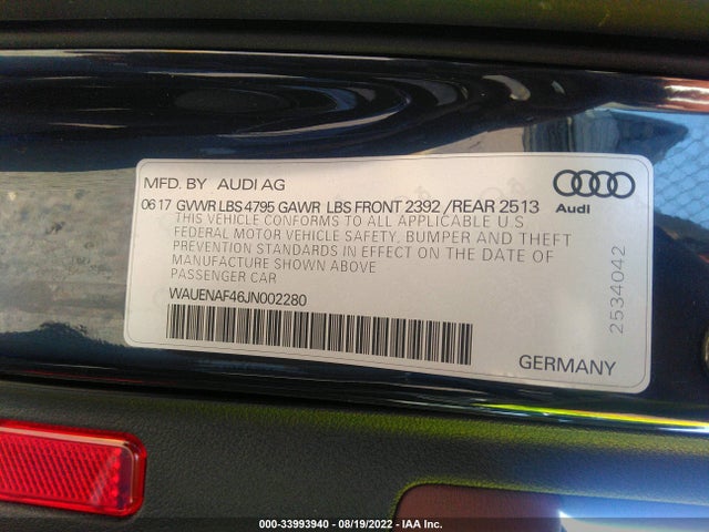 2018 Audi A4, VIN: WAUENAF46JN002280