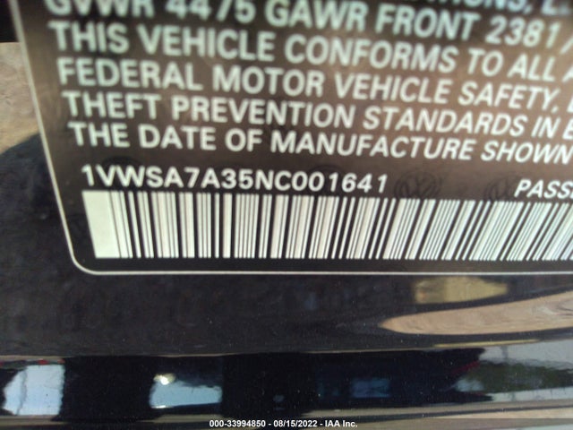 2022 Volkswagen Passat, VIN: 1VWSA7A35NC001641