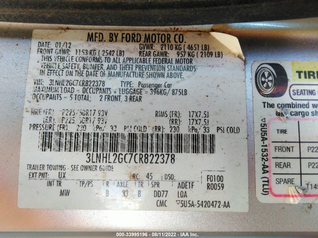 Lincoln MKZ 2012 3LNHL2GC7CR822378 Image 9