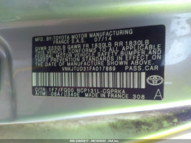 2015 Toyota Yaris, VIN: VNKJTUD31FA017889