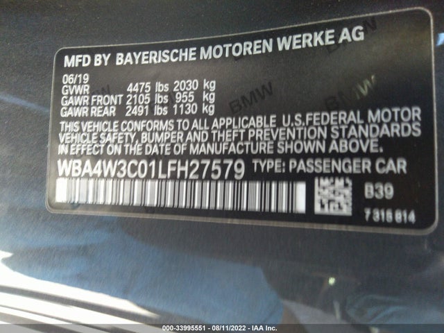 2020 BMW 4 Series, VIN: WBA4W3C01LFH27579