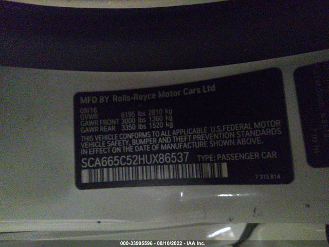 2017 Rolls-Royce Wraith, VIN: SCA665C52HUX86537