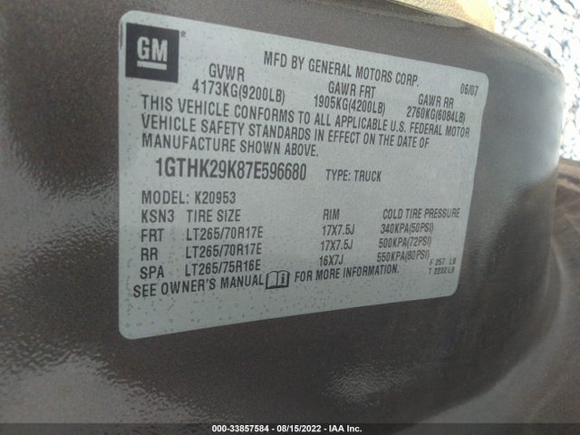 GMC Sierra 2500hd Slt 2007 1GTHK29K87E596680 Image 10