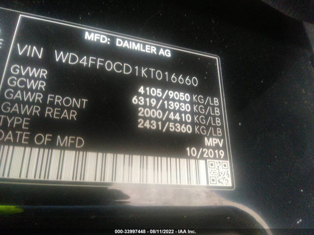 2019 Mercedes-Benz Sprinter, VIN: WD4FF0CD1KT016660