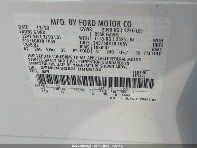 2020 Ford Edge, VIN: 2FMPK3G92LBB66100
