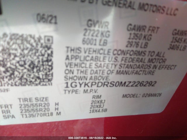 2021 Cadillac XT6, VIN: 1GYKPDRS0MZ226292