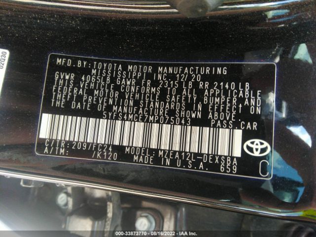 5YFS4MCE7MP075043 Toyota Corolla Se Apex Edition
