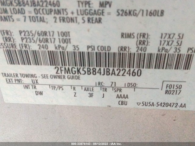 2018 Ford Flex, VIN: 2FMGK5B84JBA22460