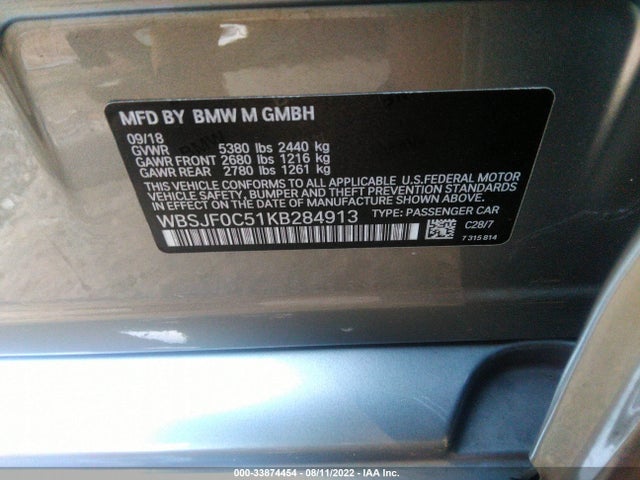 2019 BMW M5, VIN: WBSJF0C51KB284913