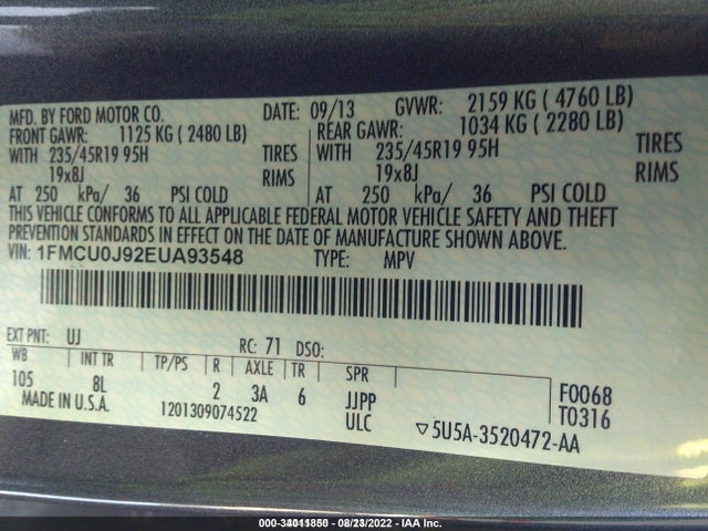 Ford Escape Titanium 2014 1FMCU0J92EUA93548 Image 9