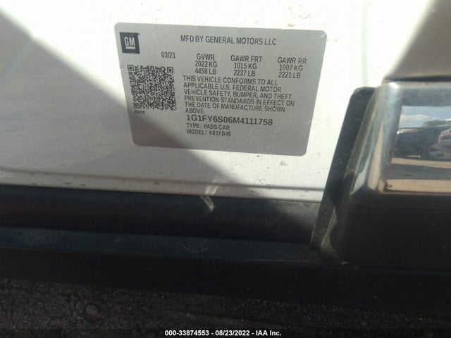 2021 Chevrolet Bolt EV, VIN: 1G1FY6S06M4111758