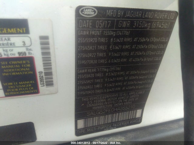 Land Rover Range Rover 2017 SALGS2FE0HA355210 Image 10