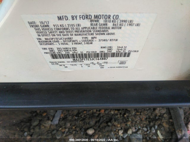 2018 FORD ECOSPORT SE VIN: MAJ3P1TE5JC164887