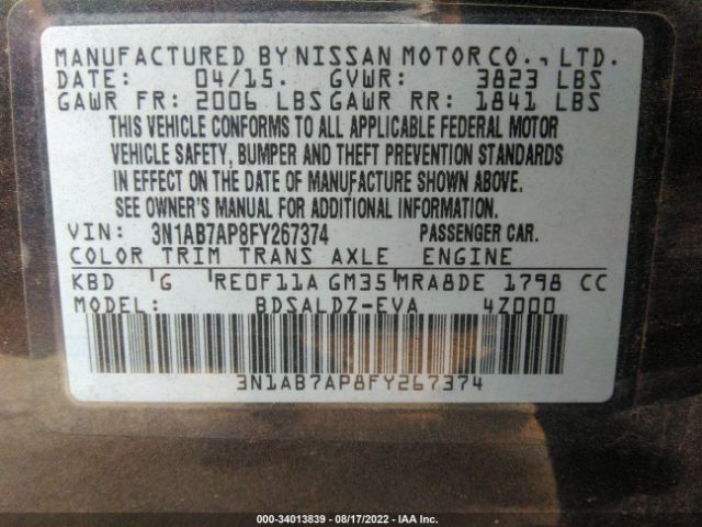 3N1AB7AP8FY267374 Nissan SENTRA SV