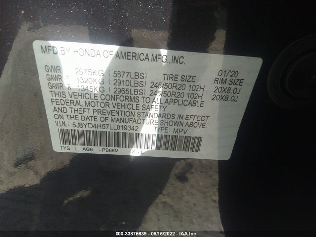 2020 Acura MDX, VIN: 5J8YD4H57LL019342