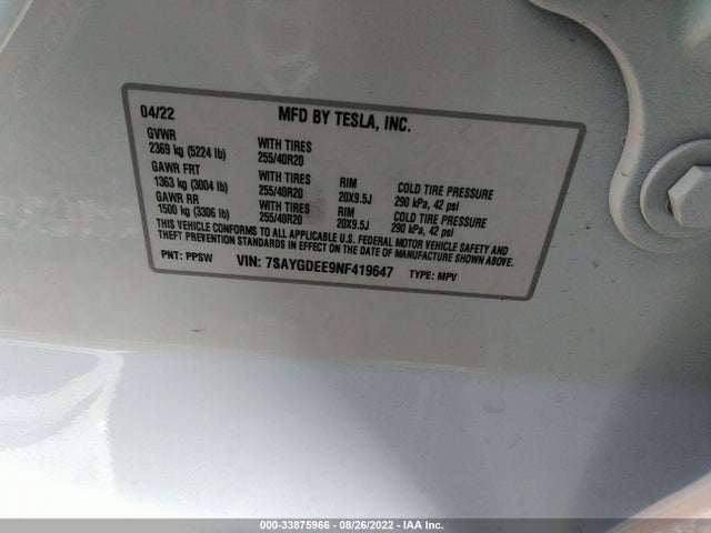 Tesla Model Y Long Range 2022 7SAYGDEE9NF419647 Image 10