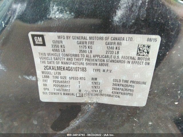 2016 GMC TERRAIN SLE VIN: 2GKALMEK4G6107183