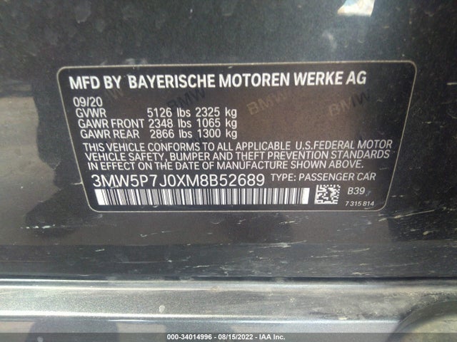 2021 BMW 3 Series, VIN: 3MW5P7J0XM8B52689