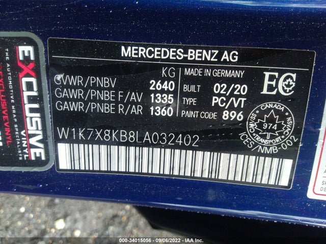 2020 Mercedes-Benz AMG GT, VIN: W1K7X8KB8LA032402