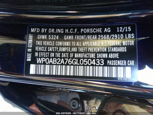 2016 Porsche Panamera, VIN: WP0AB2A76GL050433
