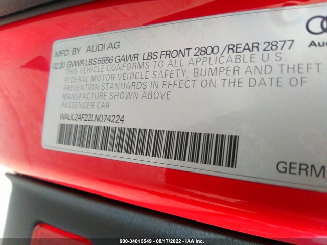 2020 Audi A6, VIN: WAUL2AF22LN074224