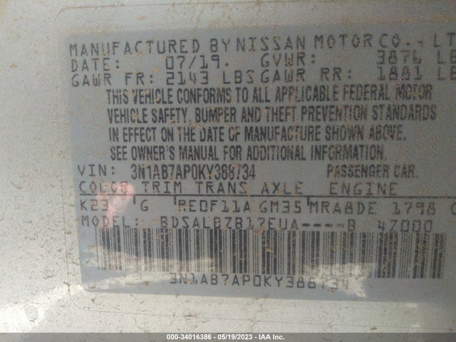 Nissan SENTRA S 2019 3N1AB7AP0KY388734 Image 9