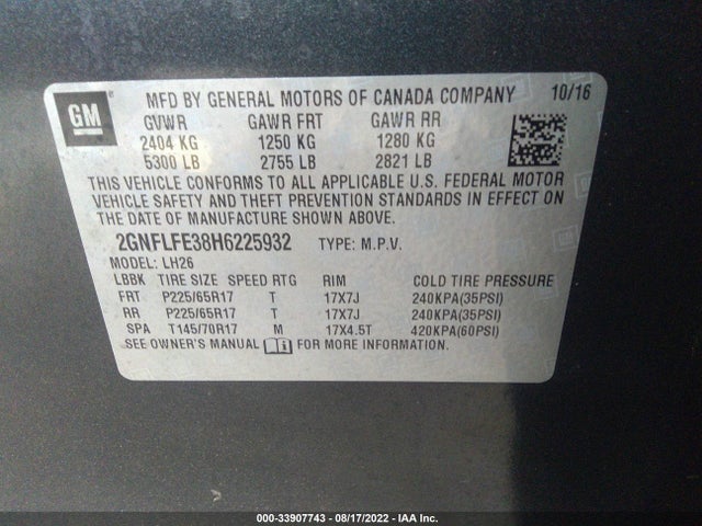 Chevrolet EQUINOX LT 2017 2GNFLFE38H6225932 Image 9