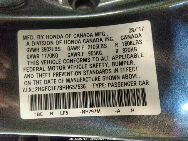 2017 Honda Civic, VIN: 2HGFC1F78HH657536
