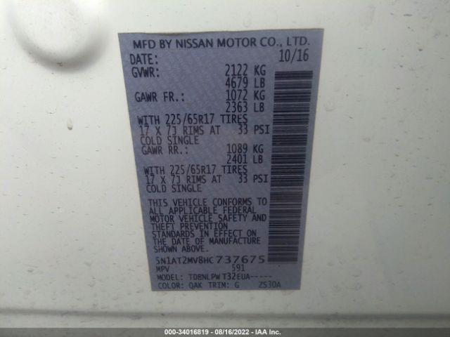 5N1AT2MV8HC737675 Nissan ROGUE S