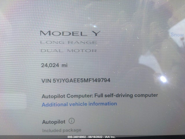 Tesla Model Y 2021 5YJYGAEE5MF149794 Image 8