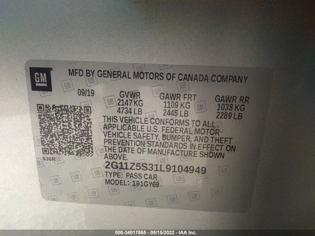2020 Chevrolet Impala, VIN: 2G11Z5S31L9104949