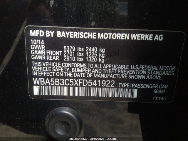 2015 BMW 5 SERIES 535I XDRIVE VIN: WBA5B3C5XFD541922