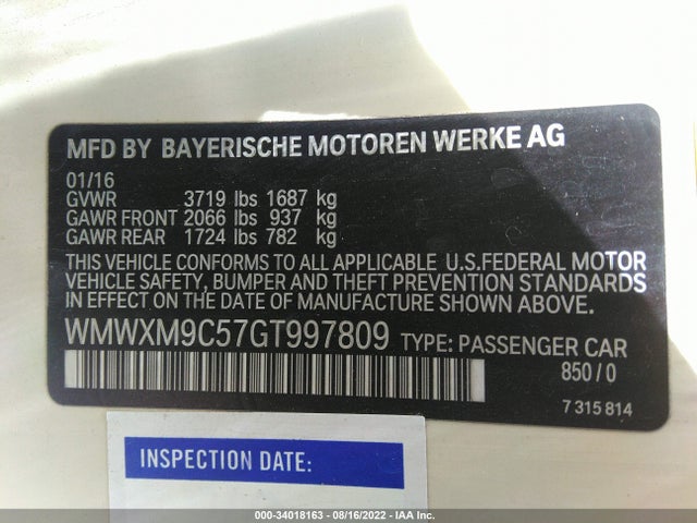 2016 Mini Cooper, VIN: WMWXM9C57GT997809